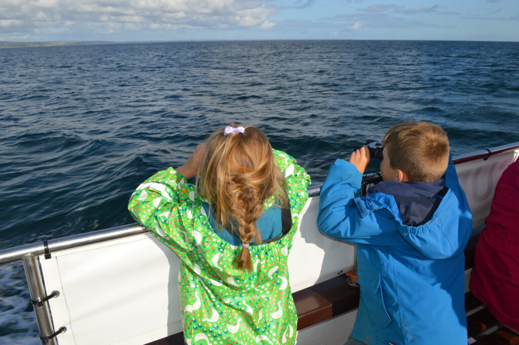 Children on a boat spotting wildlife 